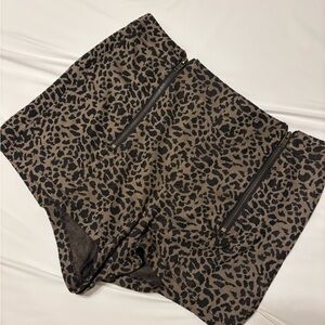 Lucca Couture Leopard-Print High Waist Shorts in Tan and Black